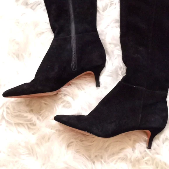 Schultz sz 5 black kitten heel suede/ leather knee boot.